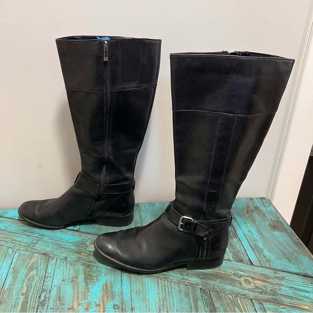 Anne Klein Black Leather Riding Cailin Boots Size 10M - Picture 5 of 11